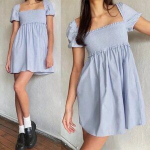 Aritzia Sunday Best Hadley poplin mini dress, light blue, size Small